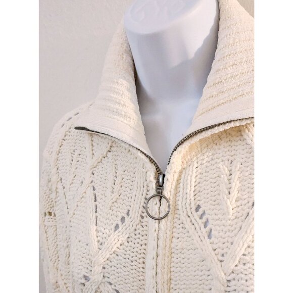 Pink Rose - White Cropped Chunky Sweater with Folded Sleeve and Collar Size M - Picture 4 of 9